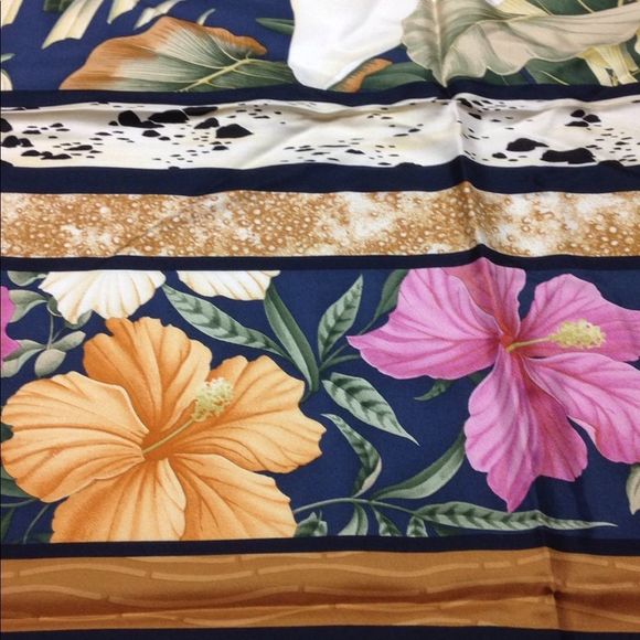Salvador Ferragamo silk scarf blue boarder with hibiscus and lilies animal print - Picture 9 of 13